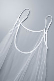 Branco Sexy Patchwork Sólido Transparente Alça Espaguete Vestidos Linha A