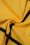 Gele elegante geruite patchwork Frenulum O-hals A-lijn plus size jurken
