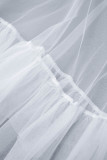 Branco Sexy Patchwork Sólido Transparente Alça Espaguete Vestidos Linha A