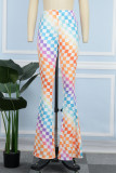 Цветные повседневные брюки в клетку в стиле пэчворк, стандартные, с высокой талией, с динамиком и полным принтом