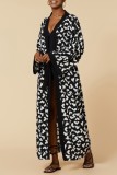 Schwarzer Patchwork-Cardigan mit lässigem Print und Badebekleidung