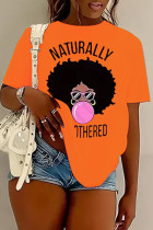 Camisetas con cuello en O básicas con estampado diario casual naranja