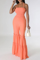 Orange Sexy Casual Solid Bandage Backless Strapless Regular Jumpsuits