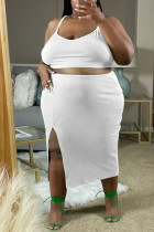 Белая повседневная однотонная юбка в стиле пэчворк с разрезом на тонких бретелях, большие размеры, две части