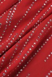 Rotes sexy Patchwork-heißes Bohren durchsichtige rückenfreie Schlitz-Spaghetti-Bügel-lange Kleid-Kleider