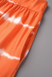 Naranja sexy estampado casual vendaje sin espalda sin tirantes sin mangas dos piezas