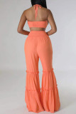 Oranje Sexy Casual Solid Bandage Backless Strapless Regular Jumpsuits