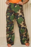 Camouflage Lässige Camouflage-Druck-Basic-Hose mit normaler hoher Taille und herkömmlichem Volldruck