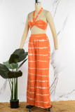 Oranje Sexy Casual Print Bandage Backless Strapless Mouwloos Two Pieces