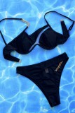 Черный сексуальный однотонный купальник с открытой спиной и цепочками в стиле пэчворк (с прокладками)