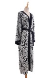 White Casual Print Patchwork Cardigan Swimwears Cover Up