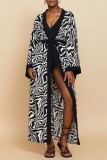 Black Casual Print Patchwork Cardigan Swimwears Cover Up