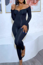 Combinaisons maigres élégantes de couleur unie solide de vêtements de sport sexy noirs sur l'épaule