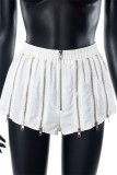 Shorts patchwork convencional branco casual com zíper liso cintura alta