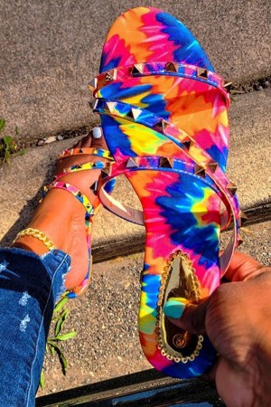 Multicolor Casual Rivets Tie-dye Round Comfortable Out Door Shoes