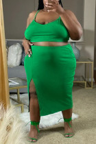 Зеленая повседневная однотонная юбка в стиле пэчворк с разрезом на тонких бретелях, юбка большого размера из двух частей