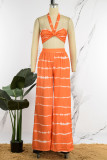 Orange Sexy Casual Print Bandage Backless Strapless Sleeveless Two Pieces