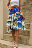 Синяя повседневная юбка в стиле пэчворк с принтом Обычные юбки с высокой талией в стиле пэчворк