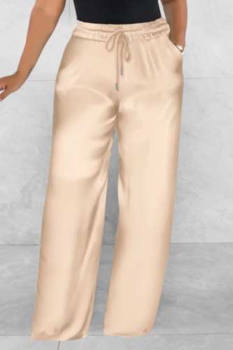 Champagne Casual Solid Basic Regular High Waist Conventional Solid Color Trousers