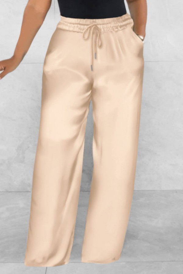 Pantalones de color sólido convencional de cintura alta regular básico sólido champán casual