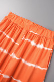 Naranja sexy estampado casual vendaje sin espalda sin tirantes sin mangas dos piezas