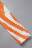 Orange Casual Print Backless Off the Shoulder Long Dress Dresses