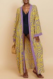 Blauer Patchwork-Cardigan mit legerem Print und Badebekleidung