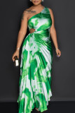 Зеленое сексуальное элегантное платье в стиле пэчворк с принтом, асимметричное платье с косым воротником и нерегулярными платьями