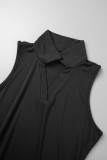 Vestido sin mangas con cuello en V básico sólido informal negro Vestidos