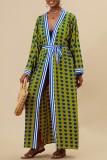 Green Casual Print Patchwork Cardigan Swimwears Cover Up