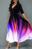 Vestidos longos com estampa colorida e patchwork decote em V