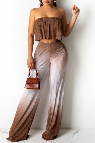 Multicolor Sexy Casual Gradual Change Print Backless Strapless Sleeveless Two Pieces