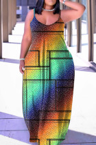 Многоцветное сексуальное повседневное платье без рукавов с открытой спиной и бретельками с принтом