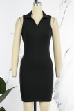 Svarta Casual Solid Basic V-hals ärmlösa klänningar
