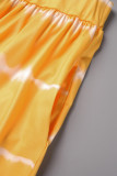 Bandage d'impression décontracté orange sexy sans bretelles sans manches deux pièces