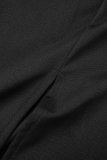 ブラック セクシー ソリッド バックレス スリット オブリーク カラー ノースリーブ ドレス ドレス