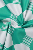 Colarinho verde manga longa manga comprida estampado patchwork patchwork casual duas peças