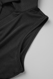 Kaki Casual Solid Basic V-hals Mouwloze jurk Jurken