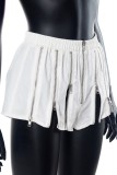 White Casual Solid Patchwork Zipper Regular High Waist Conventional Patchwork Shorts