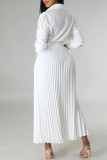 Svart Elegant Solid Patchwork Frenulum Vik POLO krage Plisserade klänningar (med skärp)