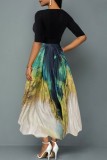 Vestidos longos com estampa colorida e patchwork decote em V