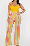 Rose Purple Casual Striped Print Basic Regular High Waist Conventional Full Print Trousers