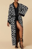 Café Casual Print Patchwork Cardigan Swimwears Cover Up