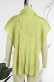 Yellow Casual Print Asymmetrical Turtleneck Tops