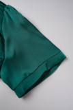 Tops de cuello de camisa de patchwork sólido casual verde