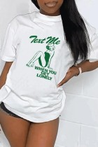White Casual Print Basic O Neck T-Shirts