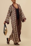 Dunkelgelber Patchwork-Cardigan mit lässigem Print und Badebekleidung
