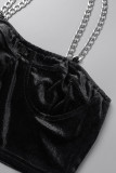 Zwarte Sexy Casual Solid Chains Backless Spaghetti Bandjes Tops