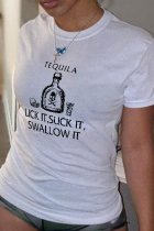 Camisetas cuello en O con estampado de calavera informal con estampado de calle blanco
