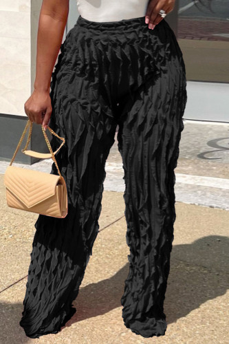 Black Casual Solid Basic Regular High Waist Conventional Solid Color Trousers